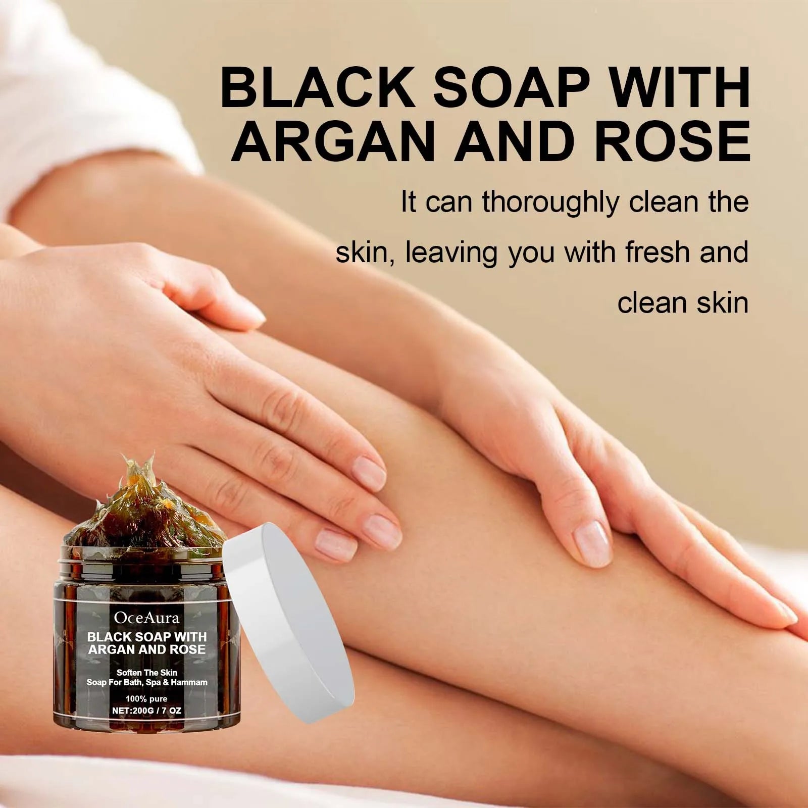 OCEAURA Black Soap With Argan And Rose Black Beldi Soap Ideal For Dead Skin Remover Body Scrub Purifying Deep Cleansing 200g