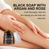 OCEAURA Black Soap With Argan And Rose Black Beldi Soap Ideal For Dead Skin Remover Body Scrub Purifying Deep Cleansing 200g