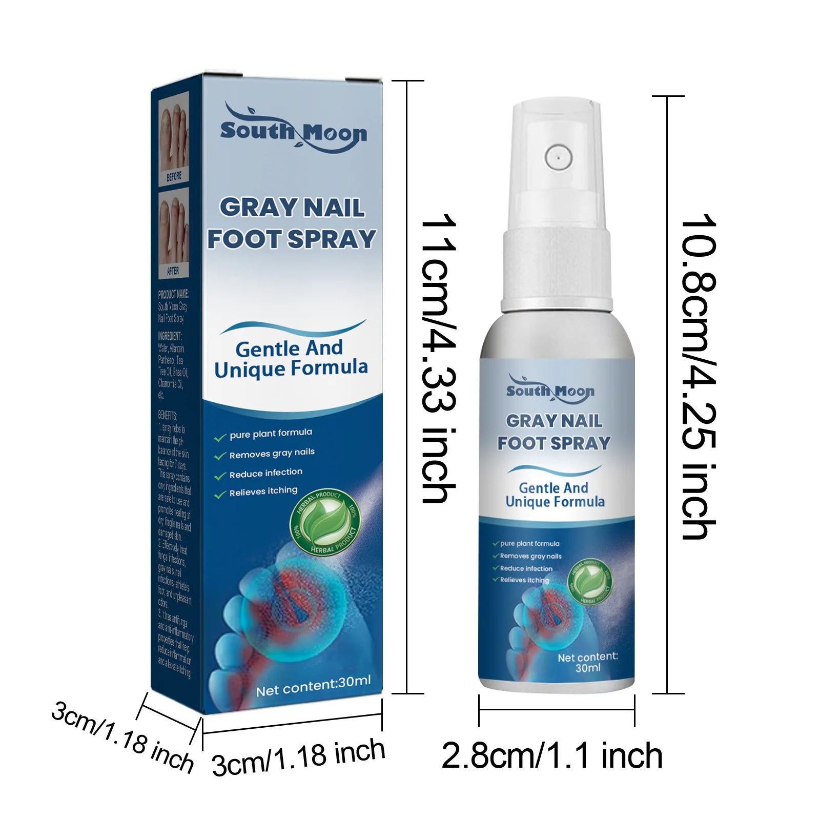 South Moon Foot Spray Anti Smell Remove Toenail Fungal Paronychia Onychomycosis Care Deodorant Antiperspirant Nail Repair Spray