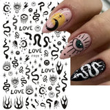 Adhesive stickers with European and American style cross snake black and white wave dot hot silver line letter nail stickers