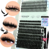 GROINNEYA Lash Clusters Kit Spikes Lash Individuals Eyelash Clusters D-Curly Lash Clusters Kit with Bond and Seal Makeup