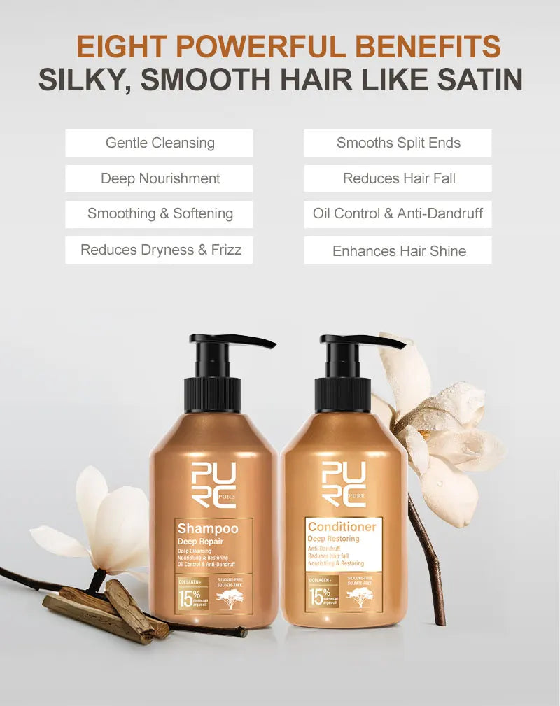 PURC Morocco Argan Oil Shampoo Conditioner Set Smoothing Nourishing Repair Damaged Frizz Hair Scalp Treatment Hair Care
