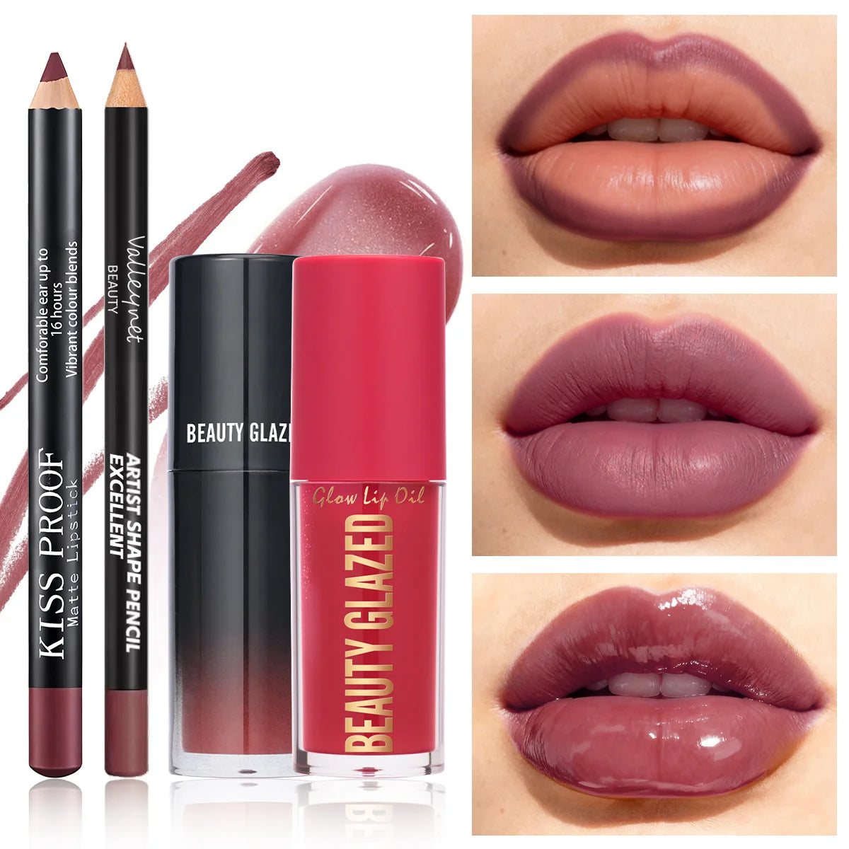 4Pcs/Set Velvet Lip Combo, Matte Lip Liner, Lip Oil Nude Gloss, Long-lasting Waterproof, Sophisticated Lip Look