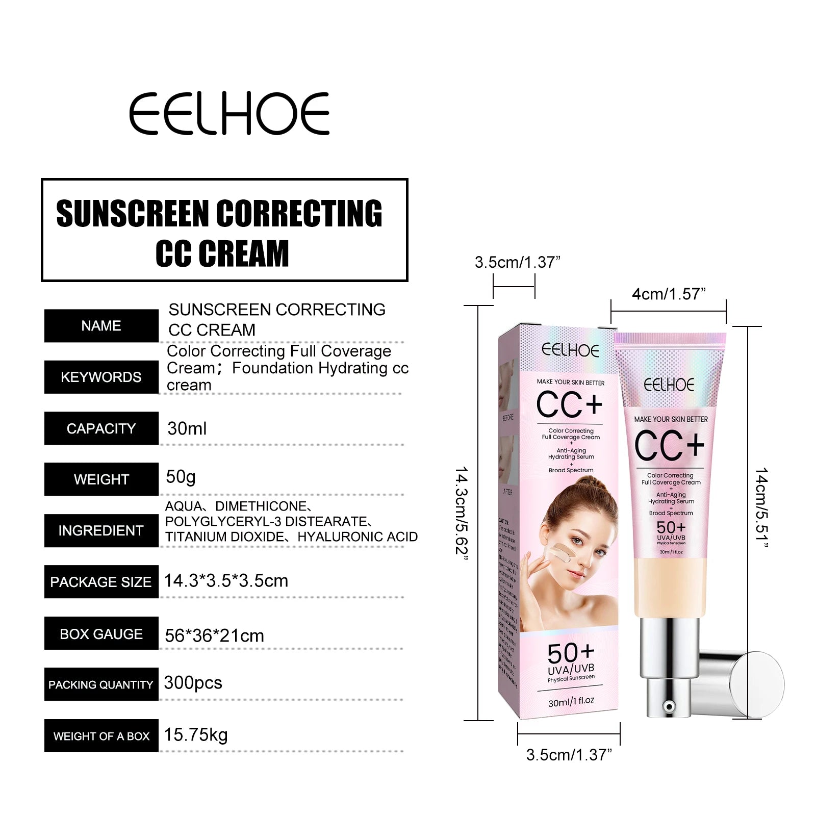 Barrier Support CC Cream SPF 50 Broad Spectrum Skin Brightening Makeup Primer Redness Control Base Long-lasting Face Makeup