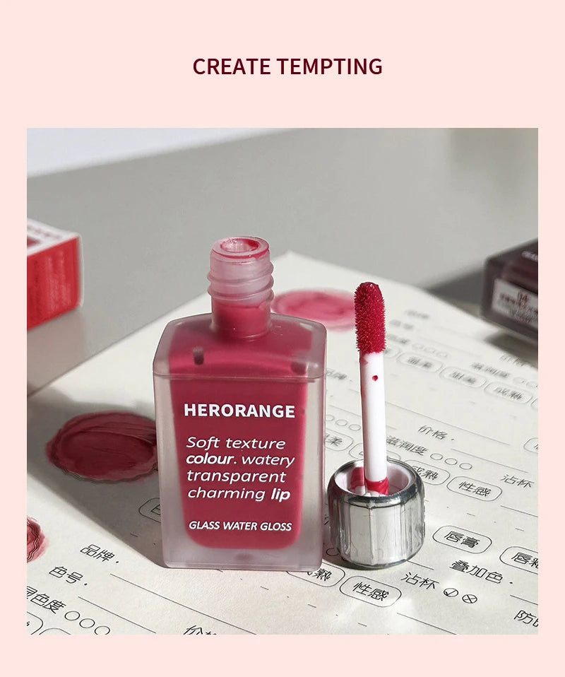 HERORANGE Light Glass-Like Lip Lacquer - Mirror Shine, Hydrating Formula; Smudge-Proof, Long-Wear, and Skin-Brightening