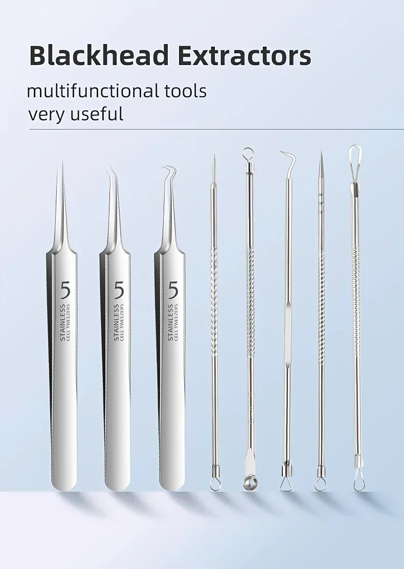 Optional 4Pcs 7Pcs 8Pcs Stainless Steel Skin Care Tool Set For Blackhead And Pimple Household Salon Grooming Accessory