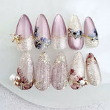 24Pcs Metallic Cat Eye French Sheer Manicure Tip Art Textured 3D Acrylic False Nails Nude Pink Almond Medium Press on Fake Nails