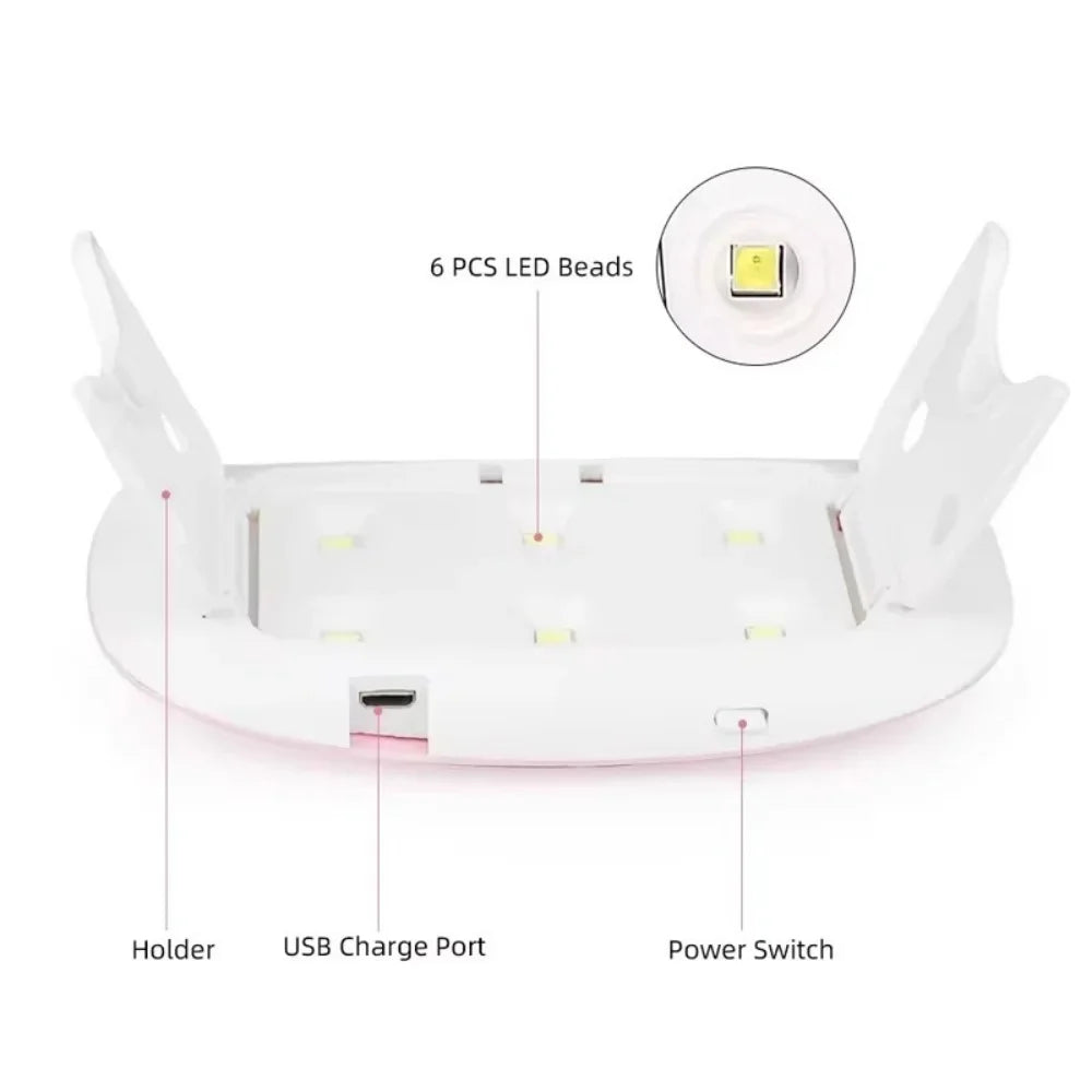 6W Foldable UV LED Nail Lamp Portable Manicure Dryer Machine Quick Drying Gel Polish Tool for Home Professional Use with USB