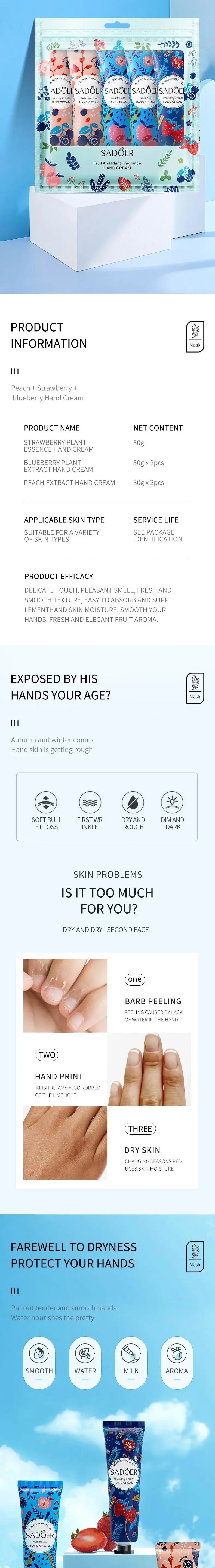 SADOER Hand Cream Set 5pcs Moisturizing for Dry Hands Travel Size Hand Lotion Gift Set to Nourish and Repair Dry Cracked Hands