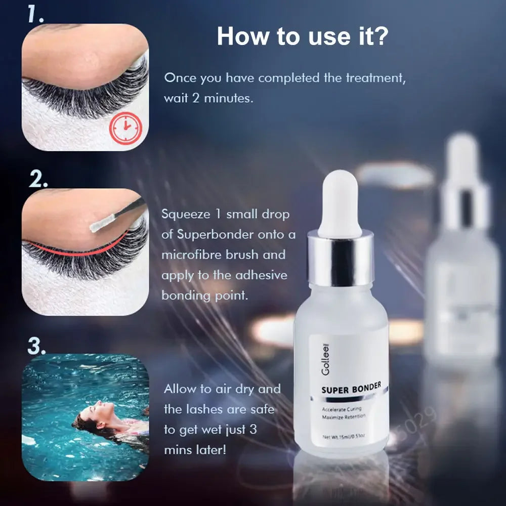 Gollee Super Bonder After Eyelash Extension Lash Sealant Help Glue Bond Better Glue Primer 2s Fast Drying Time No Wait