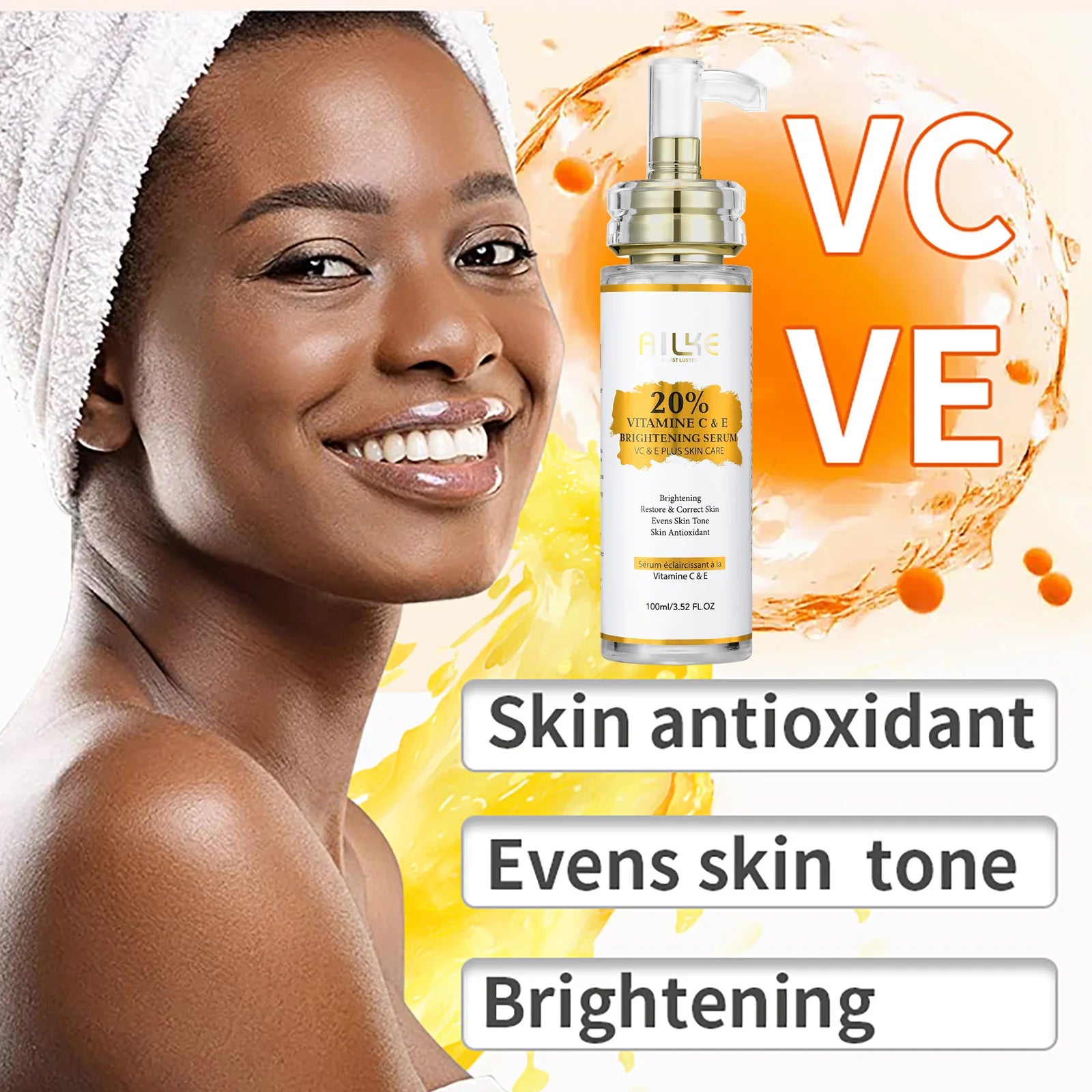 AILKE Lightening Body Cream, With Vitamin C, Hyaluronic Acid, Shea Butter, Reduce Black Spots, Even Skin Tone, Hydration Lotion