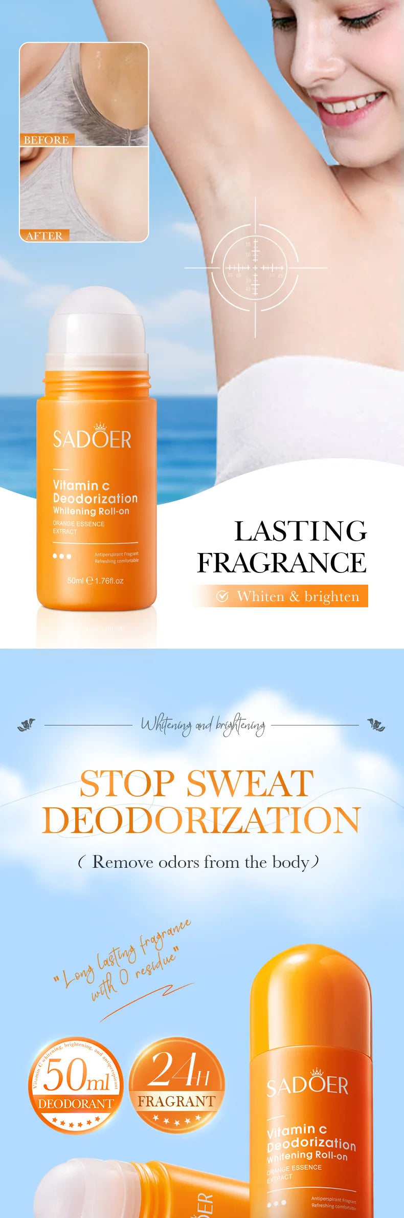 SADOER Vitamin C Underarm Whitening and Brightening Antiperspirant Flavor Roller