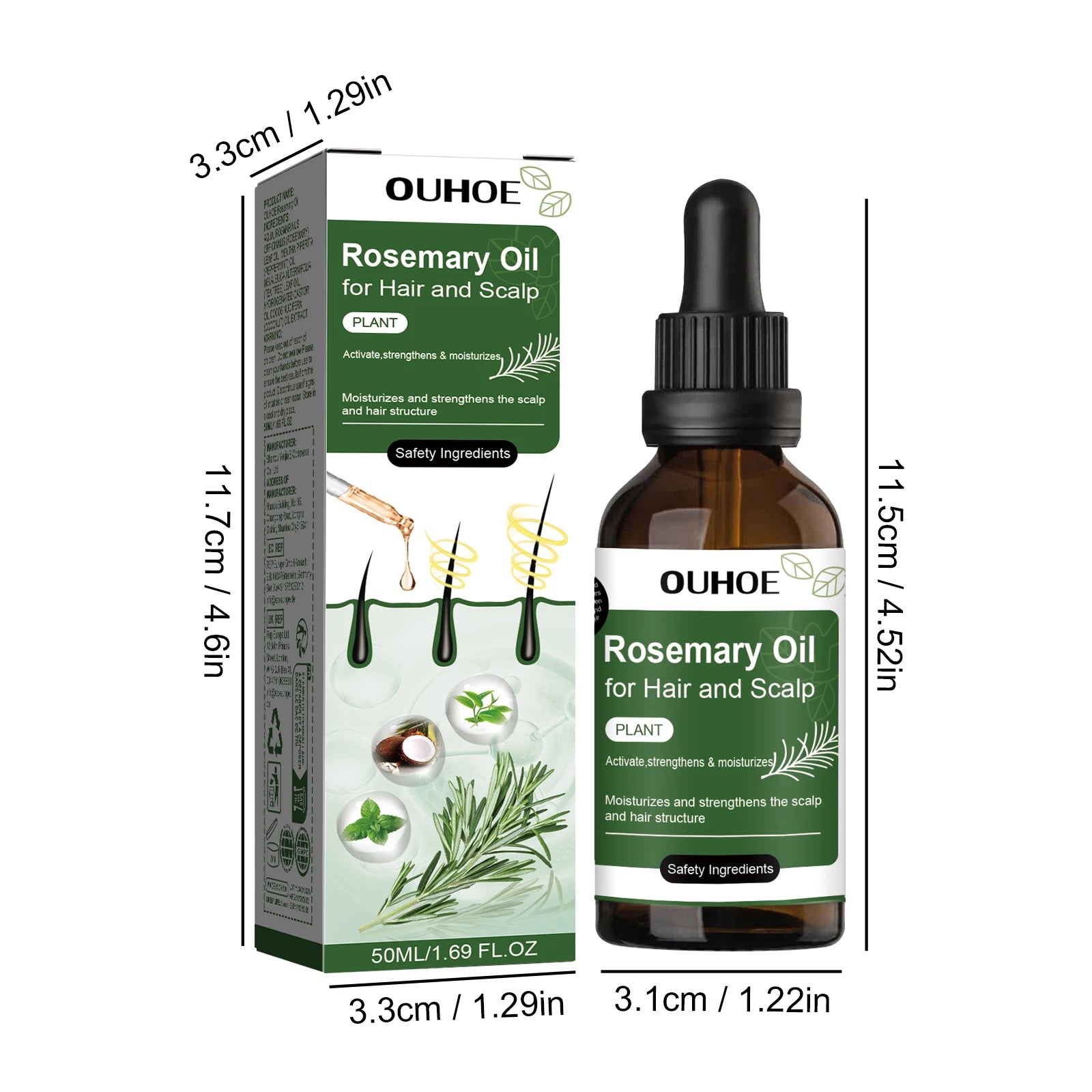 Rosemary Oil for Hair 50ml Scalp Treatment with Coconut Peppermint Oil Nourishing Hair Serum for Shine Strength All Hair Types
