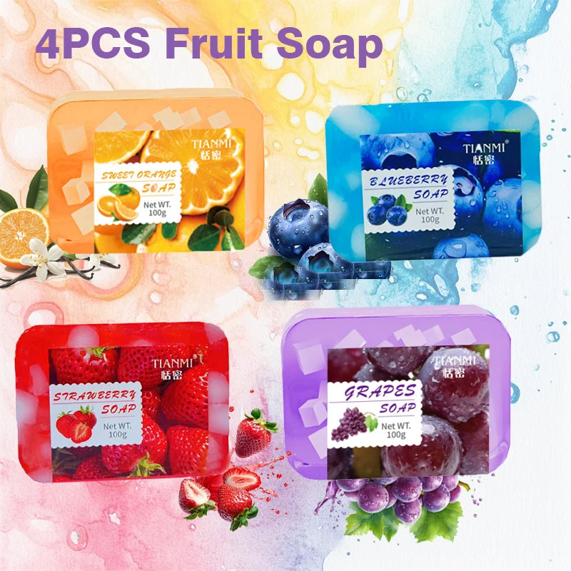 4PCS Fruit Jelly Soap, Deeply Cleanses and Removes Makeup, Bathes the Whole Body, Moisturizes and Nourishes