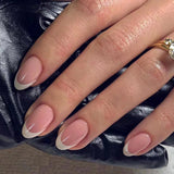24Pcs Simple Wine Red Fake Nail with Mid-length Design Almond Press on False Nails Wearable Round Head Oval Full Cover Nail Tips