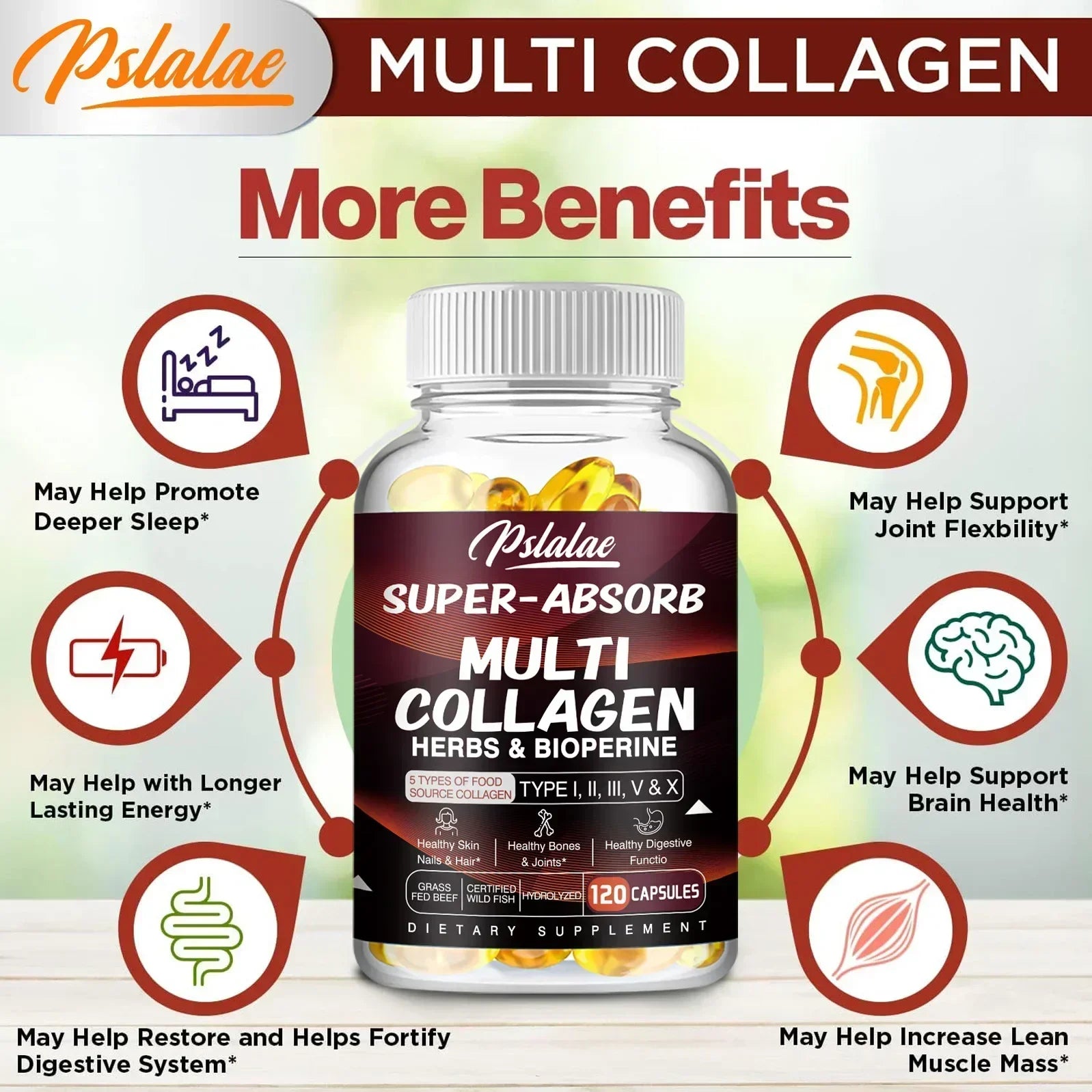 Multi Collagen Capsules - Collagen Skin Whitening & Anti-Aging - Vitamin C, Hyaluronic Acid, Gluten Free Supplement
