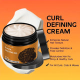 Black Castor Oil Curl Cream, Styling Curl Cream, Long-Lasting Frizz-Free Curls, Moisturizing and Elastic Styling Conditioner Suitable for Curly Hair - Suitable for All Hair Types