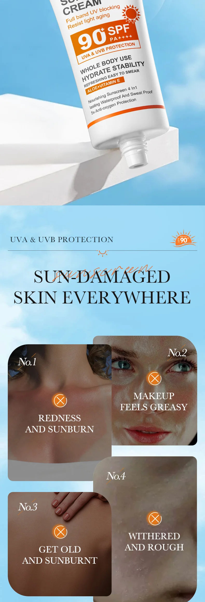 SADOER Spf 90+ Sunscreen For Face Whole Body Use Protector Solar UV Resistant Repairing Solar Blocker Facial Sunscreen