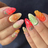 24pcs Wearable Press on Nails Strawberry Bow Design Nails Tips Red Short Almond Pearl Starlight Fake Nail Art Flower False Nails