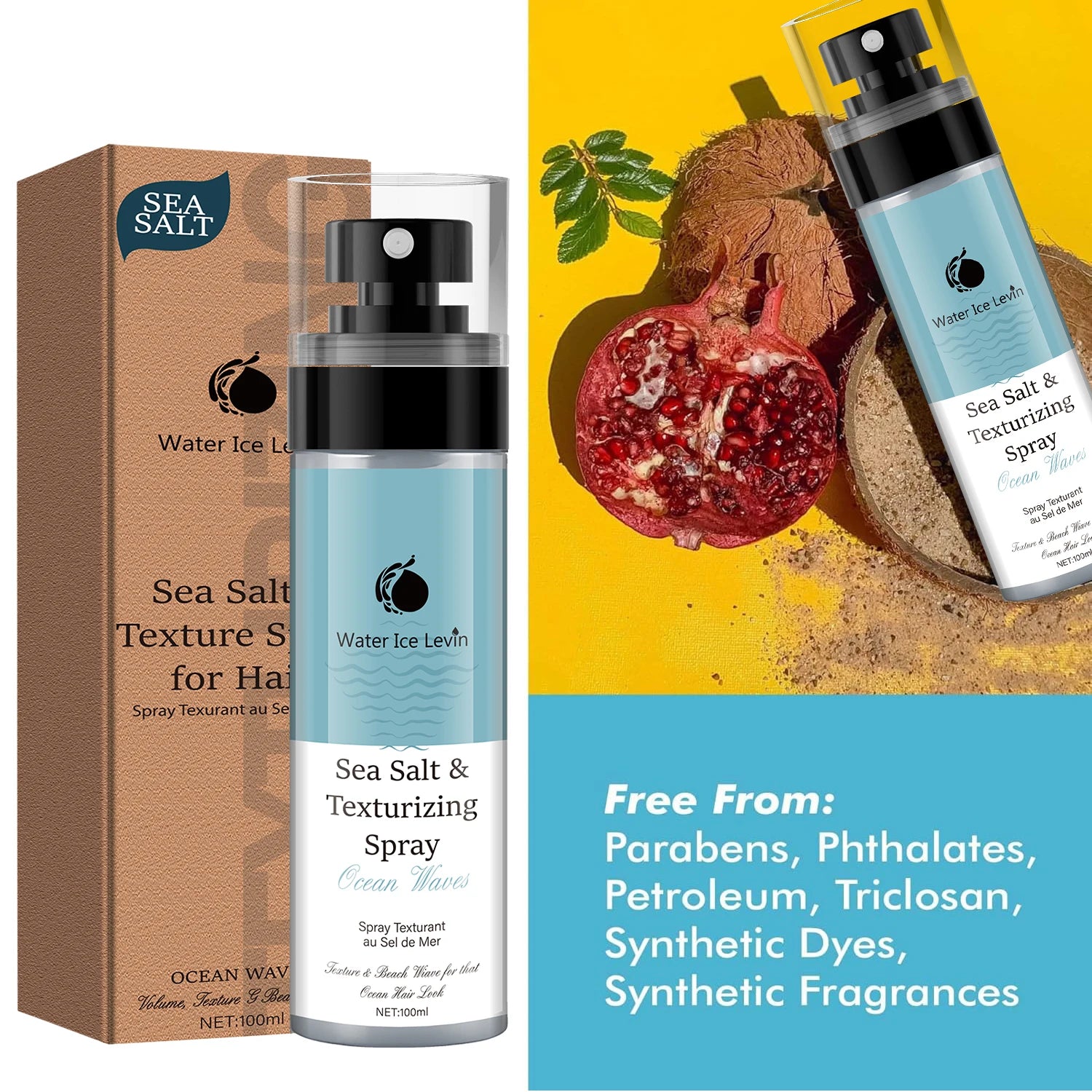 Sea Salt Spray, Suitable for Adult Men and Women, Liquid Hair Styling Product, Contains Moisturizing Aloe Vera and Seaweed Formula, Suitable for Dry Hair, Moisturizing and Refreshing
