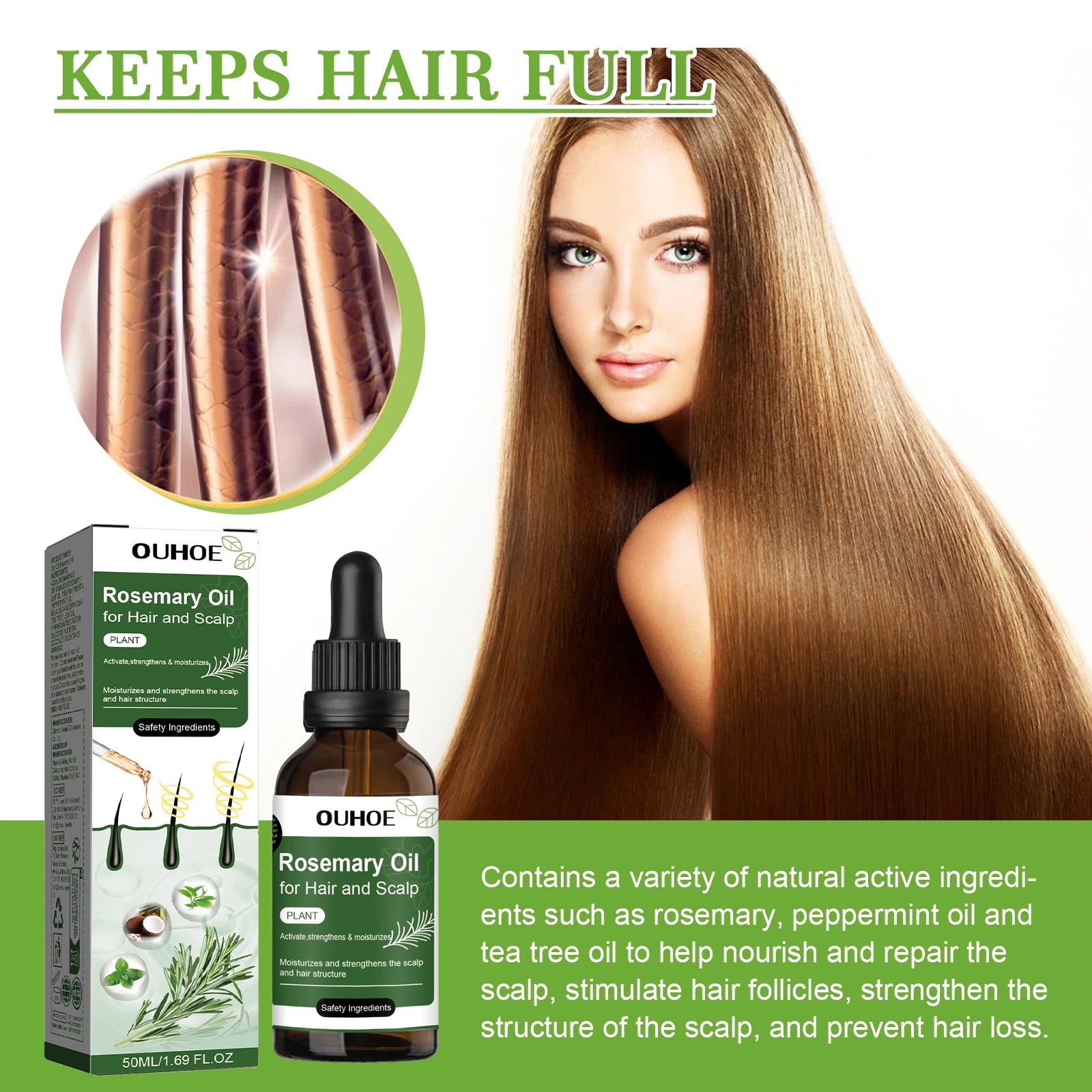 Rosemary Oil for Hair 50ml Scalp Treatment with Coconut Peppermint Oil Nourishing Hair Serum for Shine Strength All Hair Types