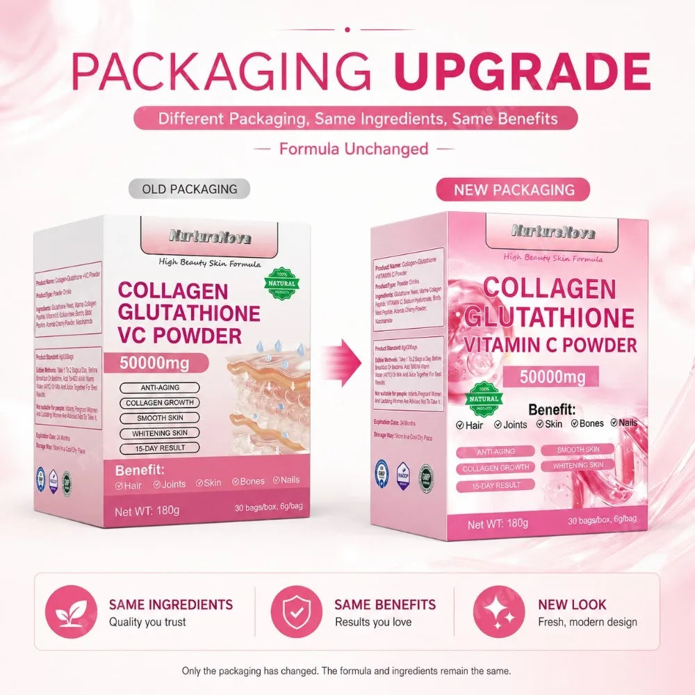Collagen Peptides Glutathione Vitamin C Powder 30 Sachets, Marine Collagen Drink Mix for Beauty Wellness Support Adults 180g