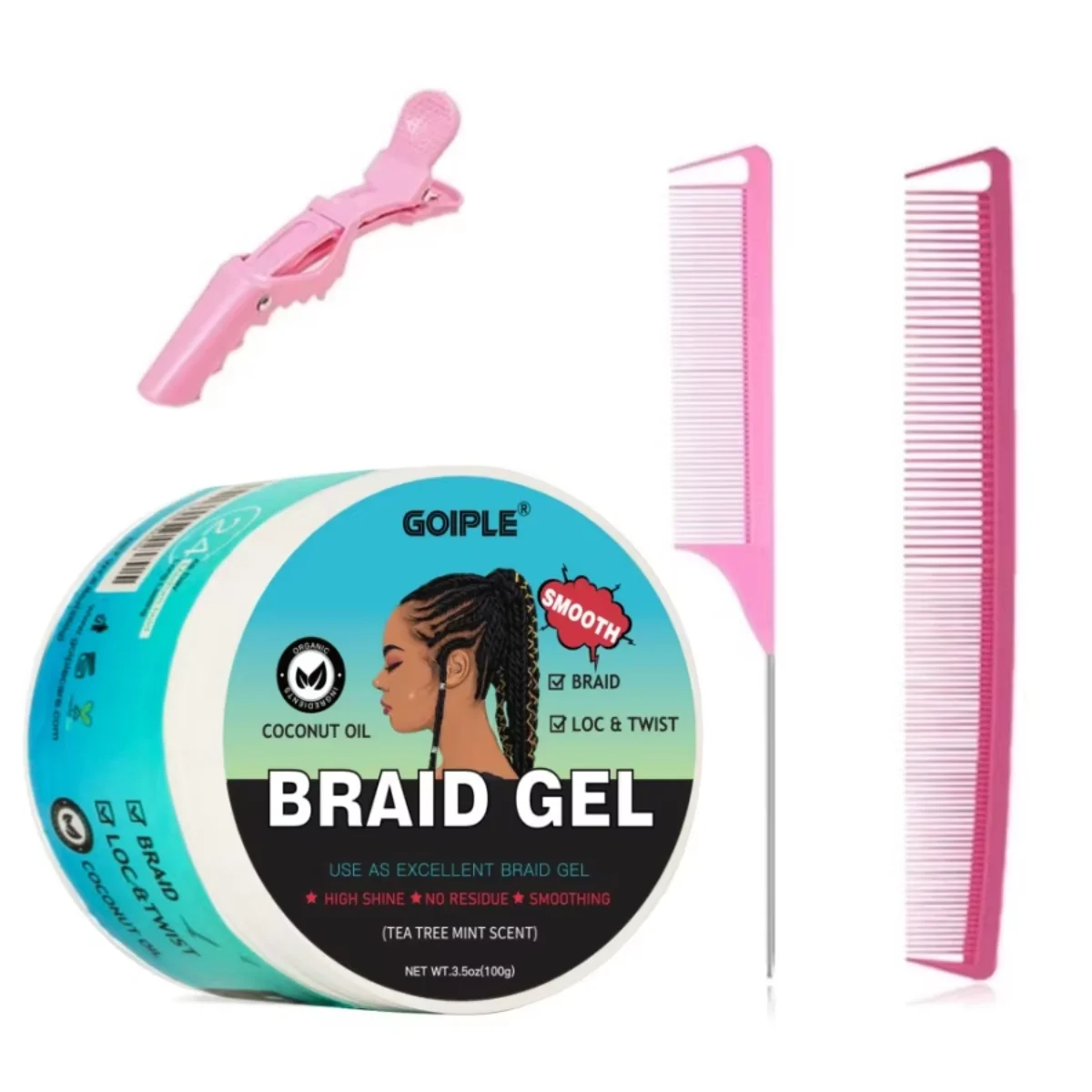 GOIPLE 100g Tea Tree Mint Braid Styling Gel Edge Control Frizz Smooth Hair Wax Pomade Loc Twist Braiding Cream For African Women