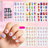 120Pcs Children's Press on Nails Kids Cartoon Acrylic Fake Nails Tips Kawaii Girl Full Cover Short False Nails With Jelly Glue#@