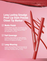Integrated waterproof lipliner+lipstick lipstick lipstick set,no smudge,no fade,no cup,durable,easy to create a perfect makeup!