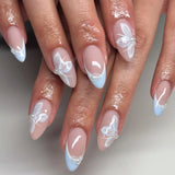 24Pcs Autumn Winter Matte Almond False Nails with Glue Rose Leaf Printing Nail Art Simple Full Cover Press on Acrylic Nails Tips