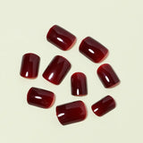 24Pcs Solid Color Wine Red Design Fake Nail Short Square Press on False Nails Simple Detachable Finished Full Cover Nail Tips