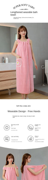 Bath Towel Household Women Wearable Wrap Adults Absorb Water Polyester Dry Hair Skirt Long Style Bathroom Washable Bathrobe