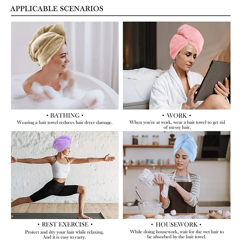 Microfiber Hair Towel Wrap for Women, Shower Spa Head Wrap Hair Drying Hat Turban Microfiber Terry Dry Absorbent Quick Dry Hair