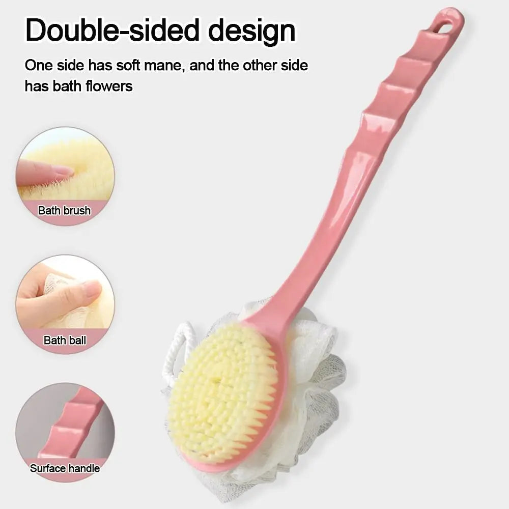 2-in-1 Double-sided Long Handle Shower Brush Exfoliating Soft Bristle Shower Tools Body Clean Shower Brush Gentle Cleaning Tools