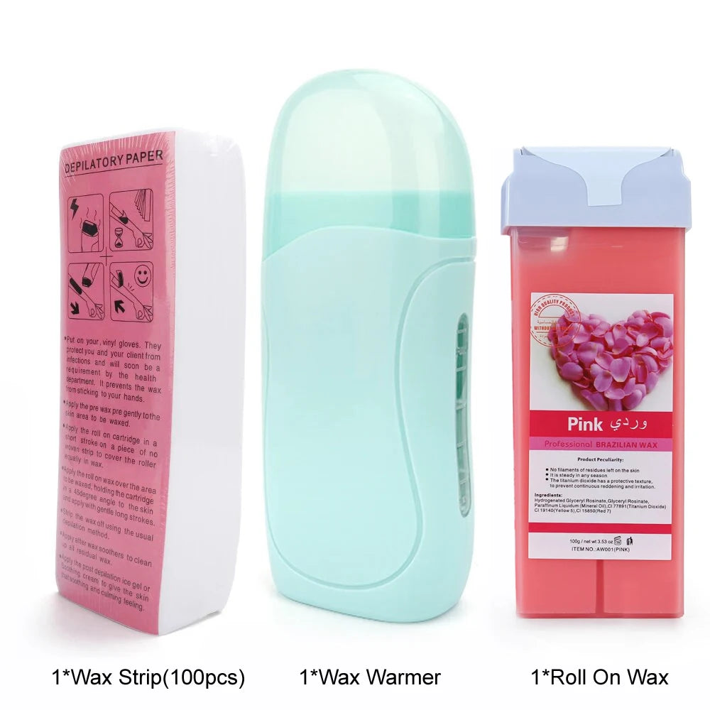 Unisex Roller Wax Roll on Depilatory Wax Cream Hair Removal Wax Heater Equipment Tool Heater Waxing Hot Cartridge Waxing Kit