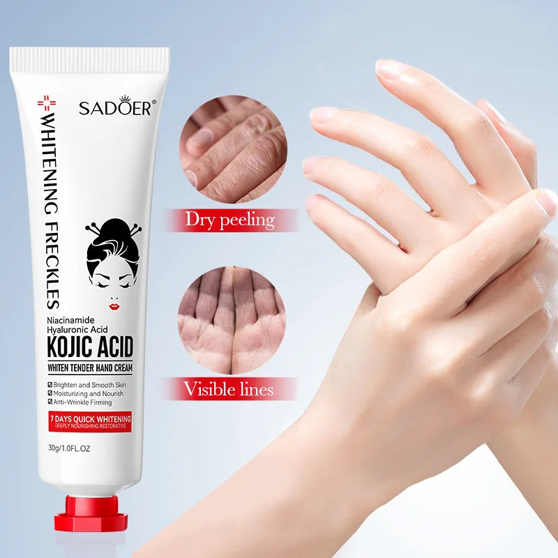 SADOER Kojic Acid Hand Cream Brightening Repair Dry Rough Skin Moisturizing Nourishing Smoothing Hydrating Daily Hand Care 30g