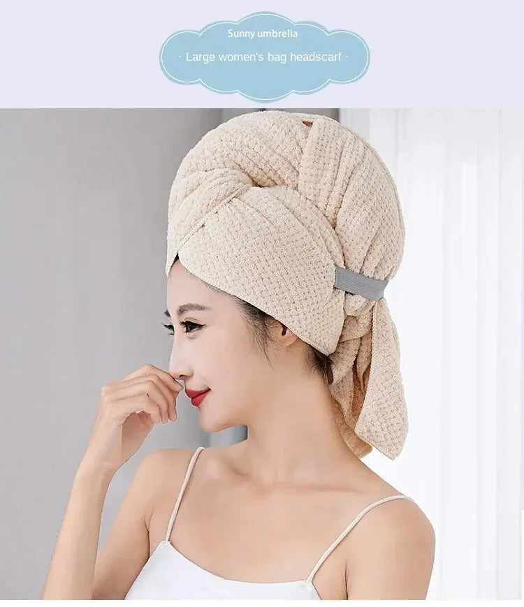 Super Absorbent Elastic Band Head Towel for Women's Hair Drying - Extra Large Microfiber Hair Towel Wrap with Headband