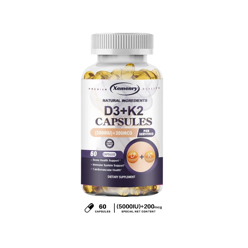 Natural Vitamin D3 K2 Softgels for Heart, Joint and Bone Health, D3 K2 Multivitamin Supplement