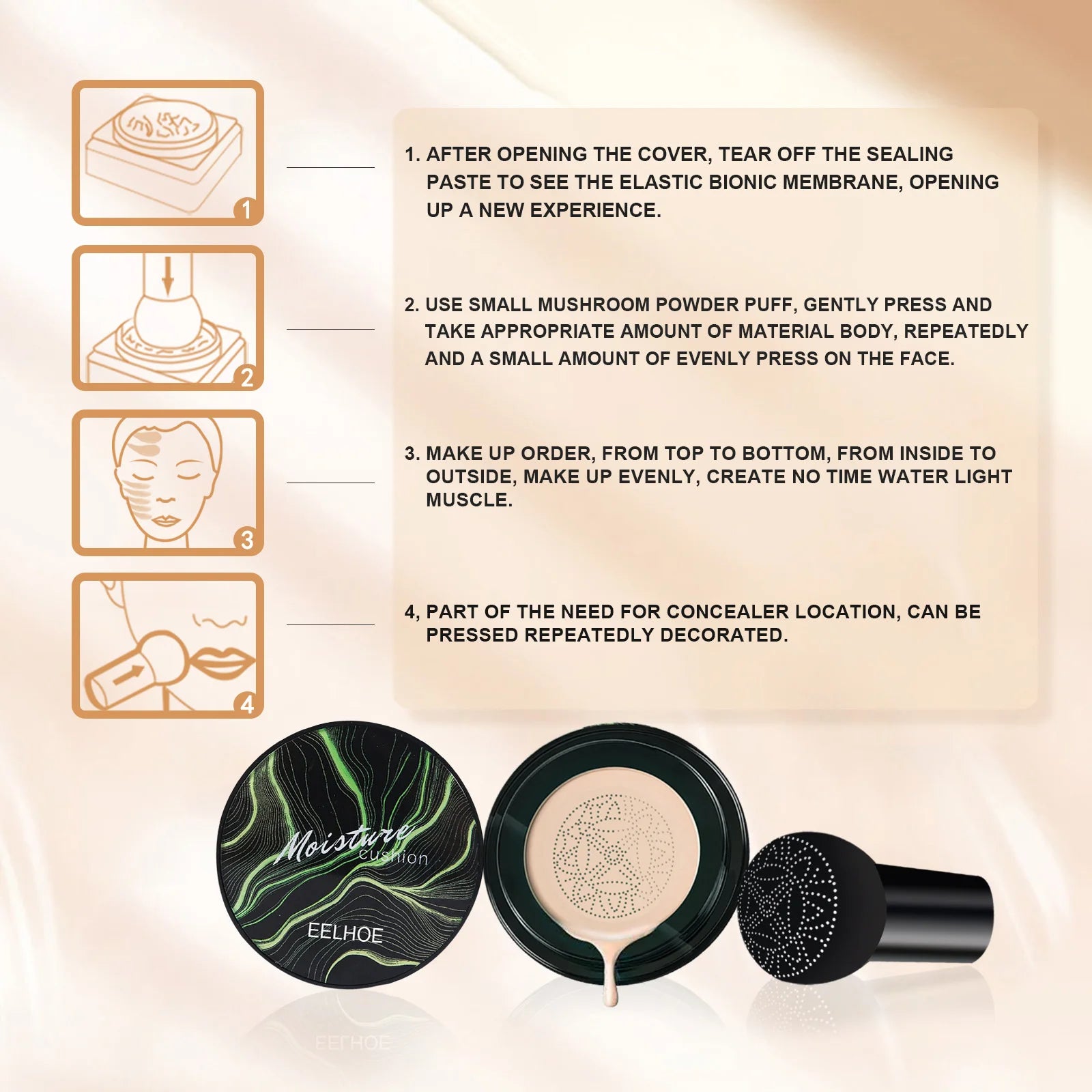 Instant Blur Mushroom Head Air Cushion BB Cream Foundation Full Coverage Matte Face Makeup Long Lasting Moisturizing Skin Tint
