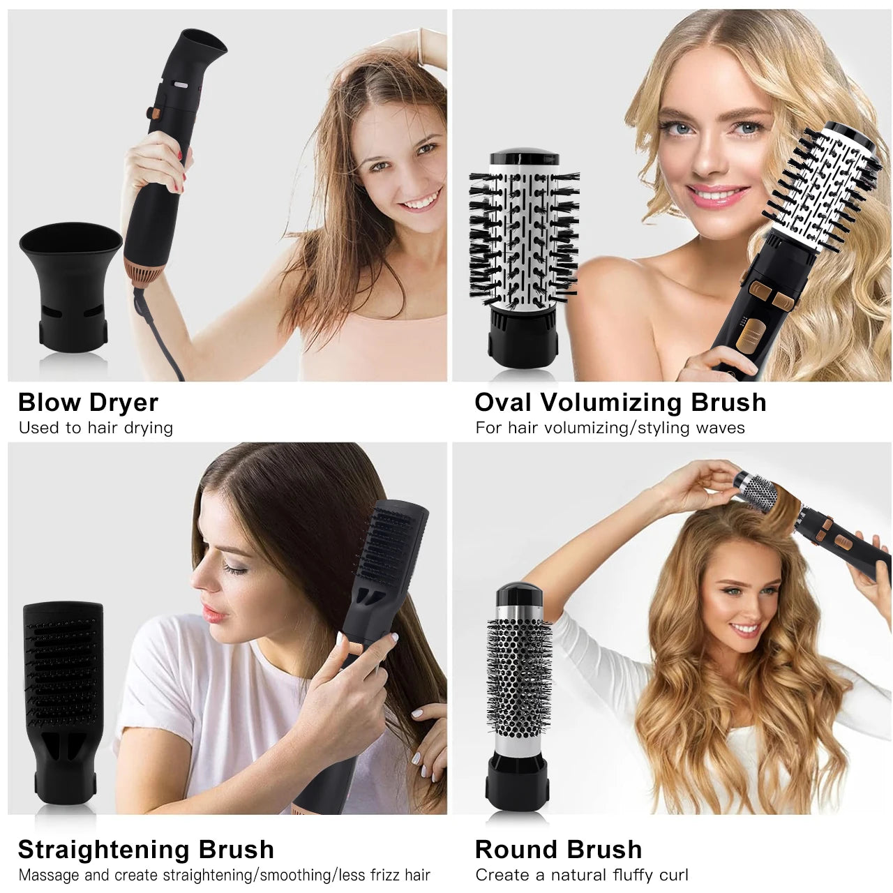 Hatteker EU 4-Head Hair Dryer Hot Air Brush Strong Wind Electric Straightener Curler Roller Comb Blower Styling Tool for Women