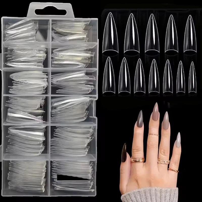120PCS Short Nail Tips,Short Soft Gel Stiletto Nail Tips Half Cover False Nail Almond Artificial False Nail For DIY Nail Salon