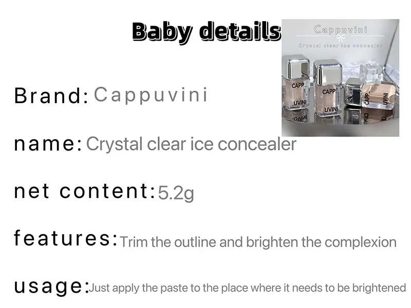 Cappuvini Crystal Ice Concealer Cream Covers Dark Circles And Acne Scars Brightens Skin Tone And Contours For Daily Makeup