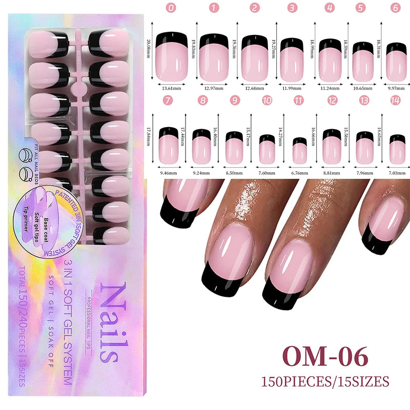 150Pcs/Box Acrylic Press on Nails Full Cover Fake False Tips Soft Gel Extension T-shaped Oval Capsule Almond Sculpted Salon DIY