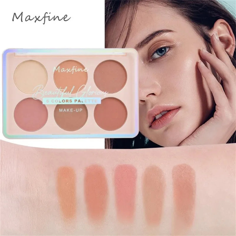 6-color Blush and Contouring All-in-one Palette Pearlescent Matte Powder Face Blusher Glitter Highlighter Blush Makeup Palette
