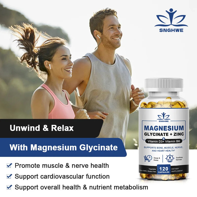 Magnesium & Zinc Capsules for Muscle, Joint,Bone,Enzyme & Heart Health Rest &Relaxation Magnesium Glycinate Supplement