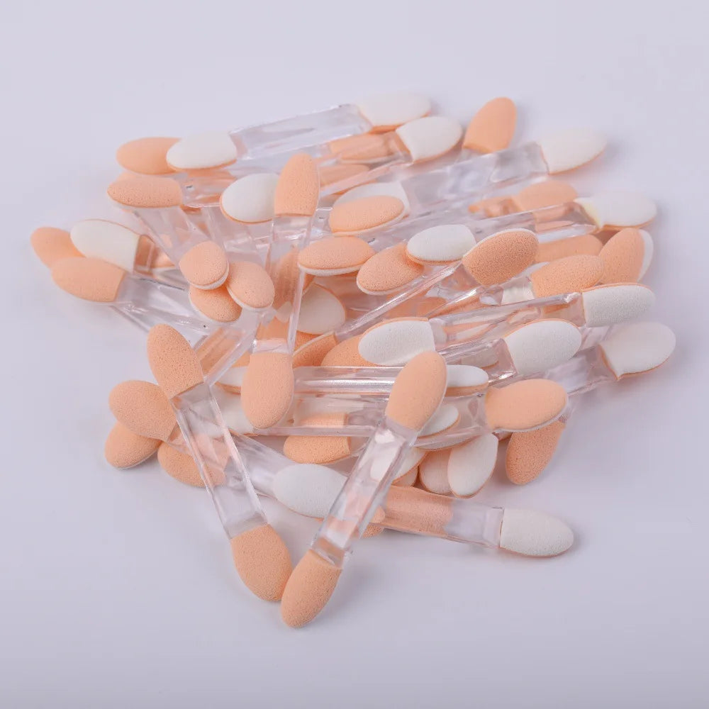 100PCS Disposable Double-Headed Eye Shadow Sponge Applicators 6.5cm with Container for Eyeshadow Stick