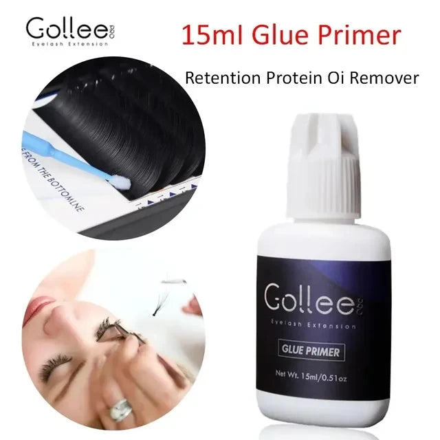 Gollee Eyelash Extensions Glue 15ml Eyelash Cleansing Primer Super Bonding Lasting Lash Extension Primer Professional Adhesive