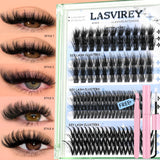 Lasvirey Cluster Lashes Kit DIY Fluffy Lash Clusters 4 IN 1 Mixed Full Set Individual Eyelashes Extension with Lash Bond & Seal