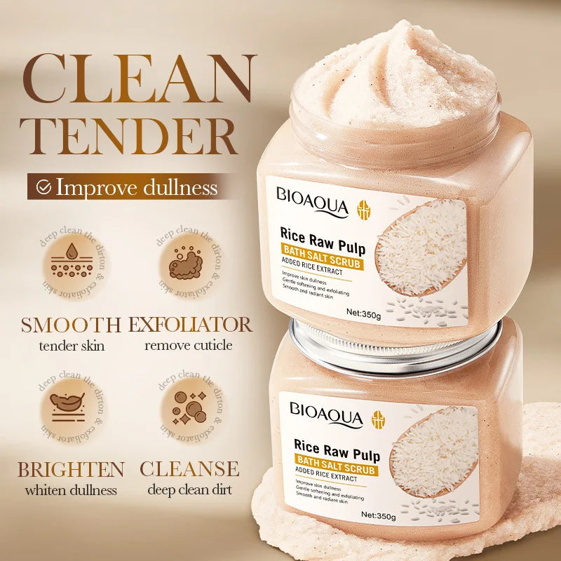 BIOAOUA Rice Pulp Bath Salt Scrub Gentle Exfoliating Body Scrub for Soft Smooth Skin Exfoliator Moisturize and Nourish