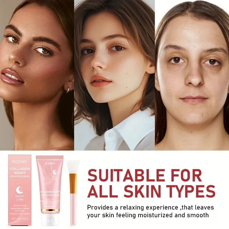 Collagen Overnight Wrapping Off Facial Mask Pack | with Hyaluronic Acid, Elasticity - Hydration Care, Sagging - Dullness - Hydrolyzed Collagen for Glowing Skin-Hydrating Face Mask - Deep Moisture for Dry Skin, Korean Skin Car